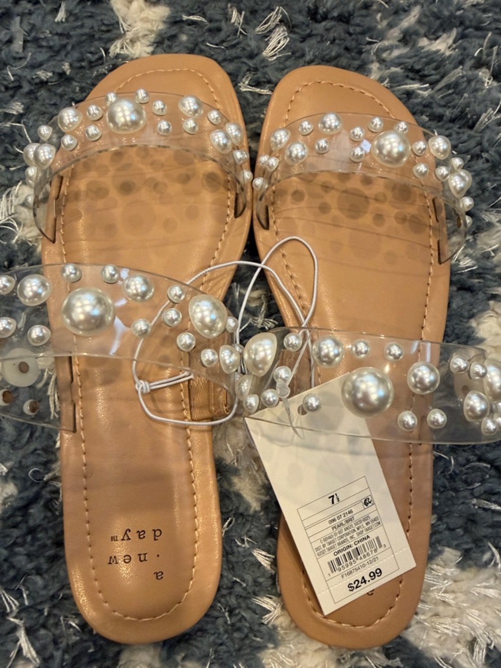 a new day Clear Pearl-Embellished Tan Slide Sandals - Picture 4 of 4